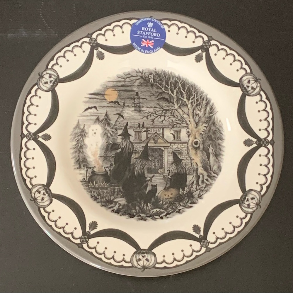 Royal Stafford Coven 8 5/8” Halloween Salad Plate - Witches Cauldron Pumpkin